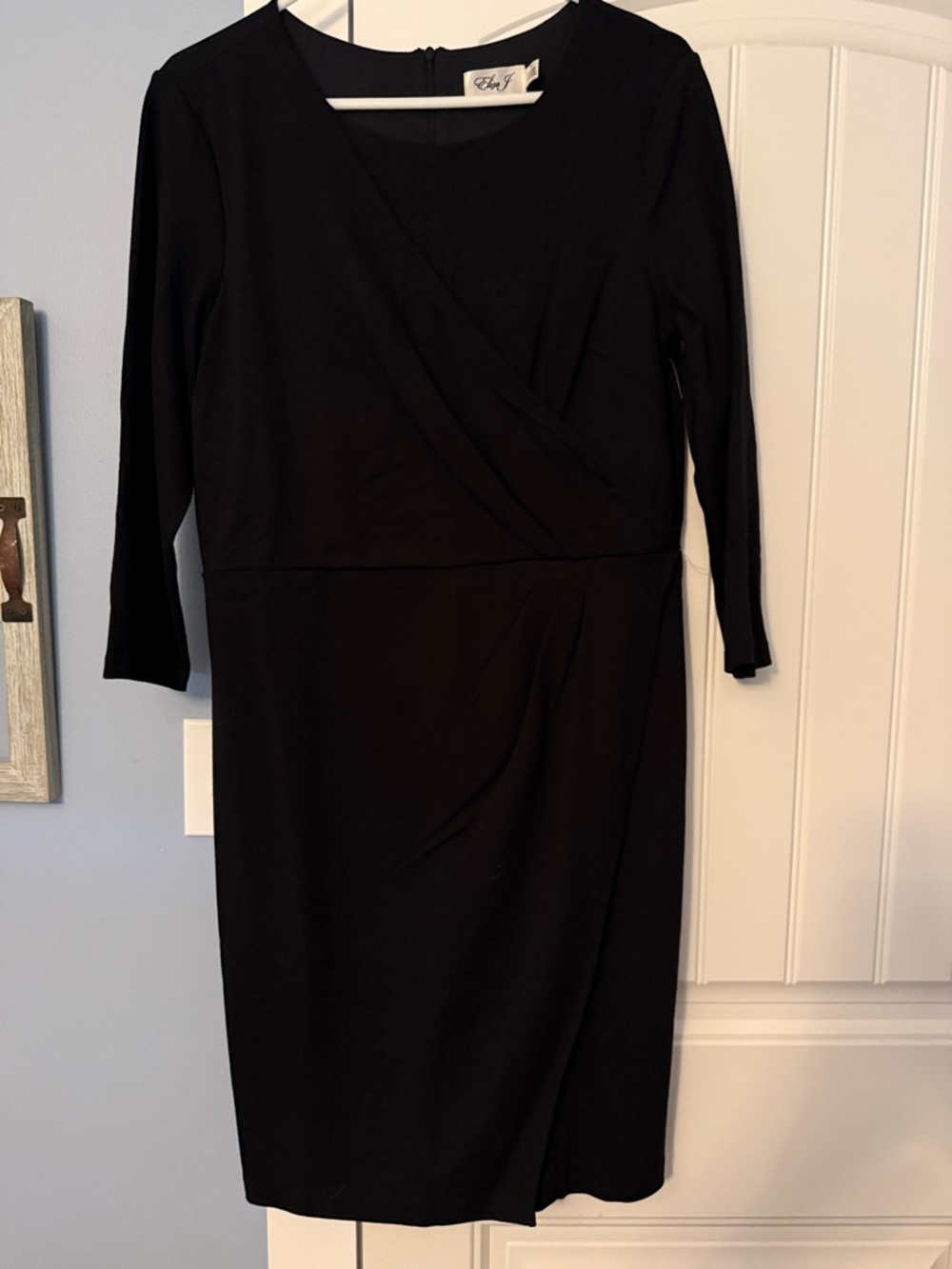 Eliza J Black Faux-Wrap Long Sleeve Sheath Dress